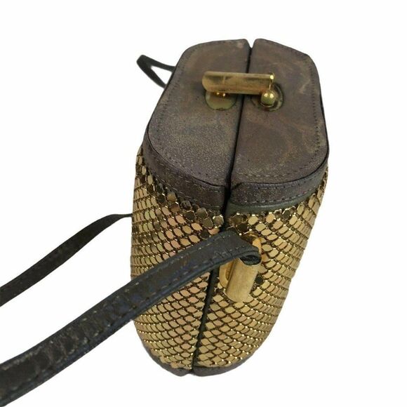 Vintage Comeco Gold Chainmail Purse Gray Leather - Picture 6 of 9